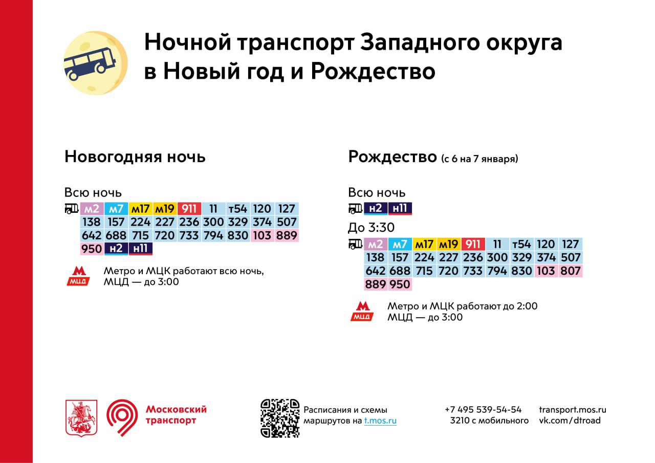 Ночной транспорт в Новый год и Рождество