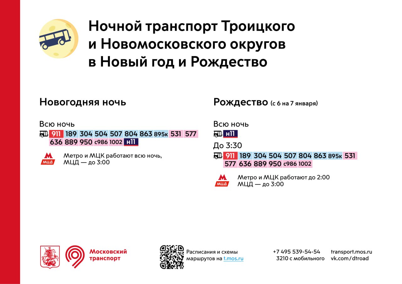 Ночной транспорт в Новый год и Рождество