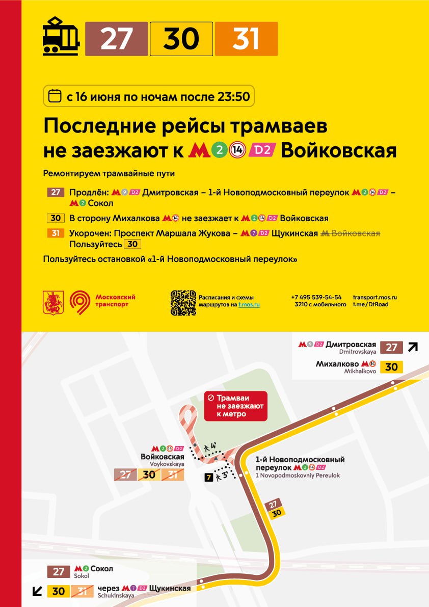 Изменения в работе трамваев у метро «Войковская»
